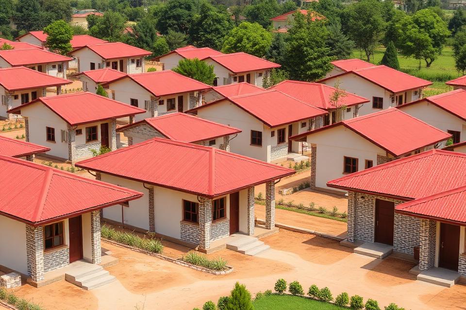 Affordable housing units with red roofs