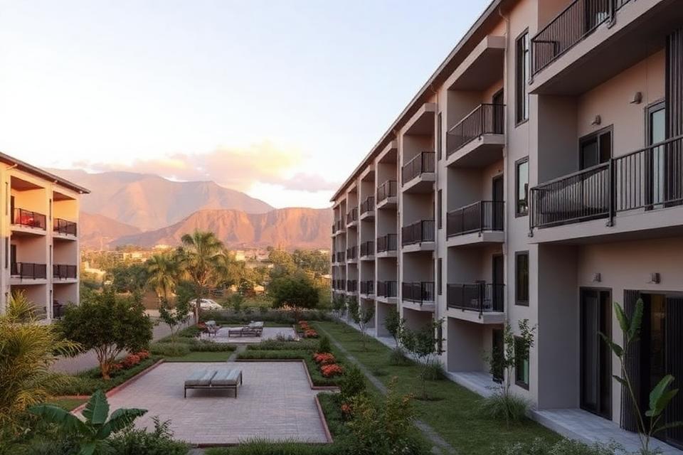Residential apartment development with landscaped courtyard
