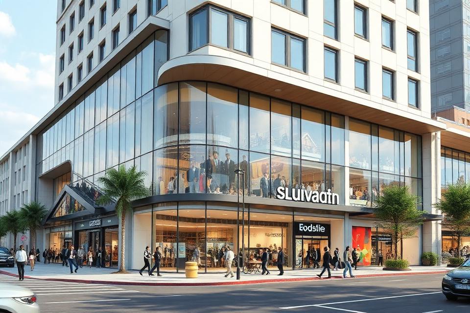 Retail shopping complex exterior rendering