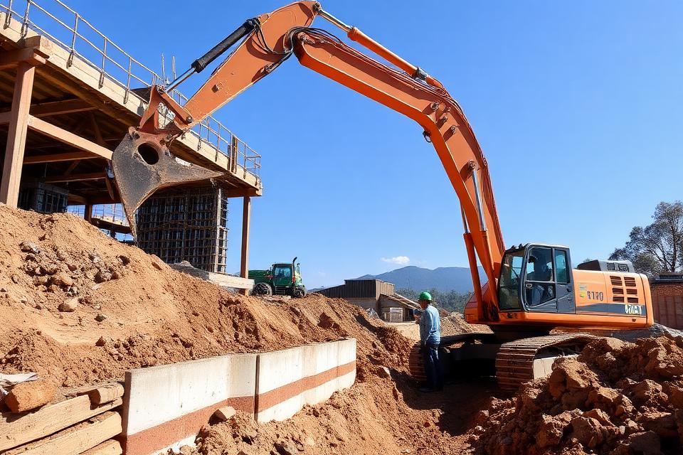 Civil works site with excavator and foundation works in Rwanda