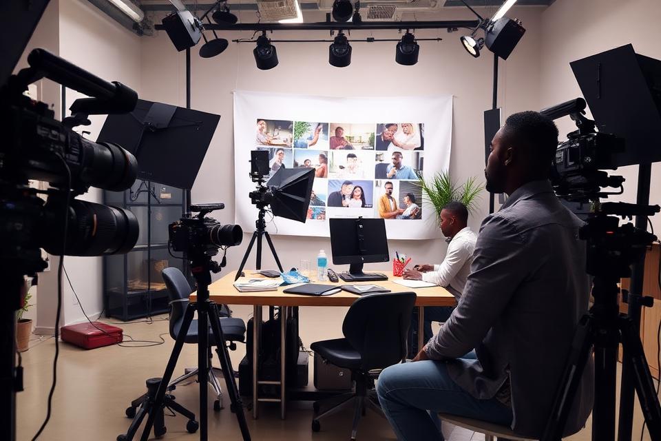 Media production studio with cameras